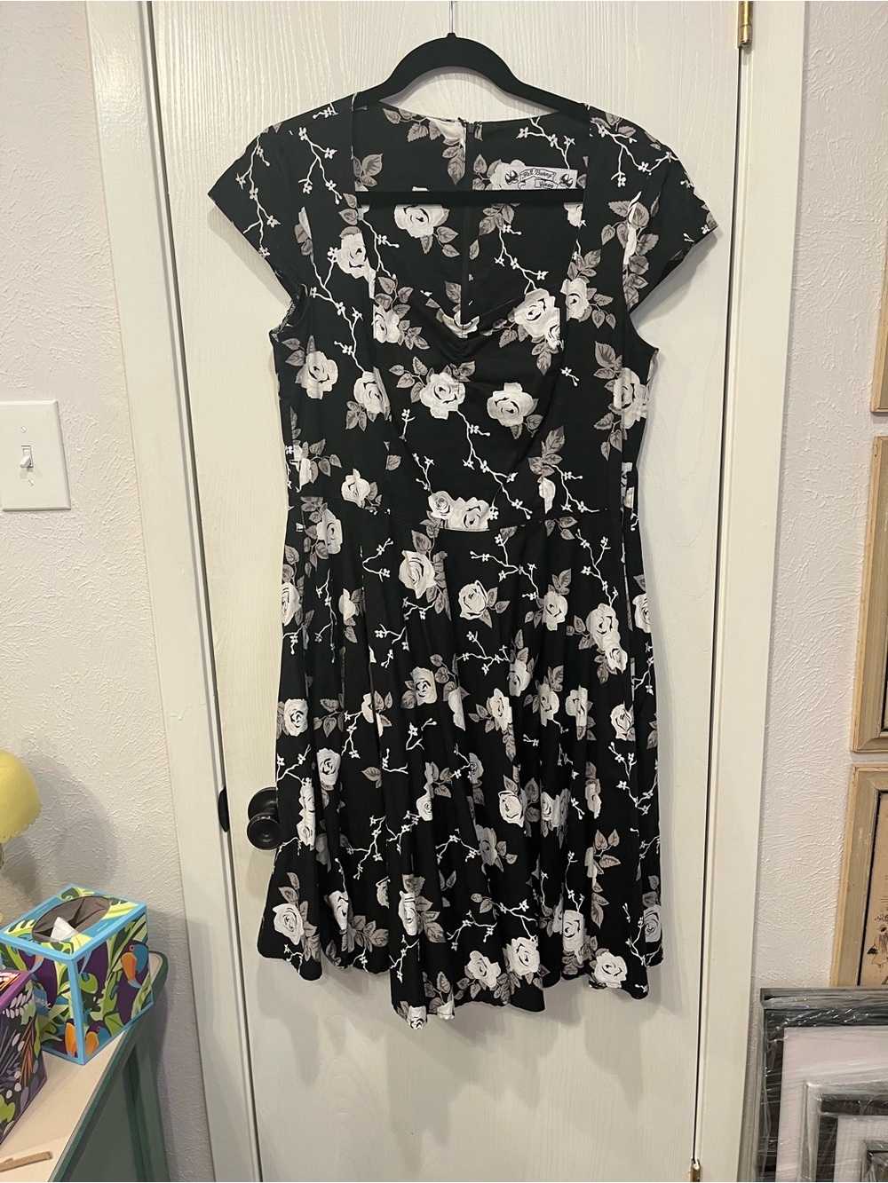 Hell Bunny Vixen Natalia Rose Retro Rockabilly Swing Fit & Flare Dress Black XL